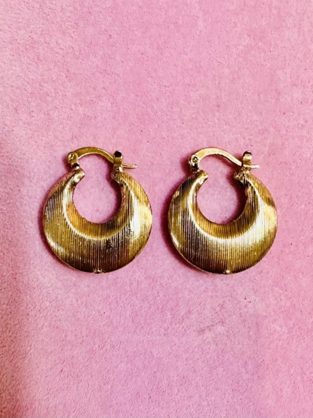 Vintage Gold Tone Textured Crescent Hoop Earrings